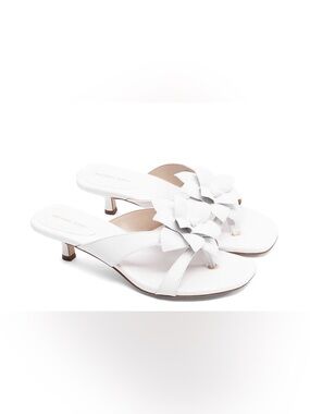 Michael Kors Jacie Kitten Heel Sandals Optic White Leather 9 BNIB
